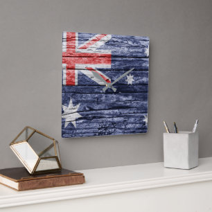 Australische Holzflagge Quadratische Wanduhr