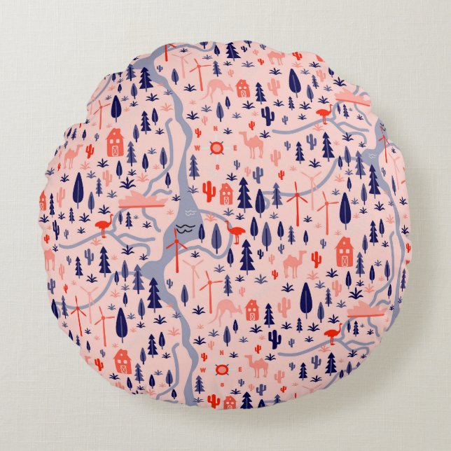 Australische Ikonen, nahtlos dekoratives Muster. Rundes Kissen (Vorderseite)