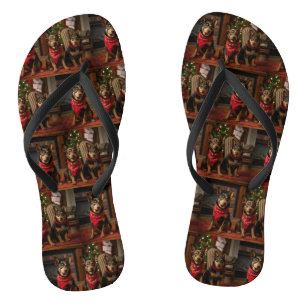 Australische Kelpie am Feuerplatz Weihnachten Flip Flops