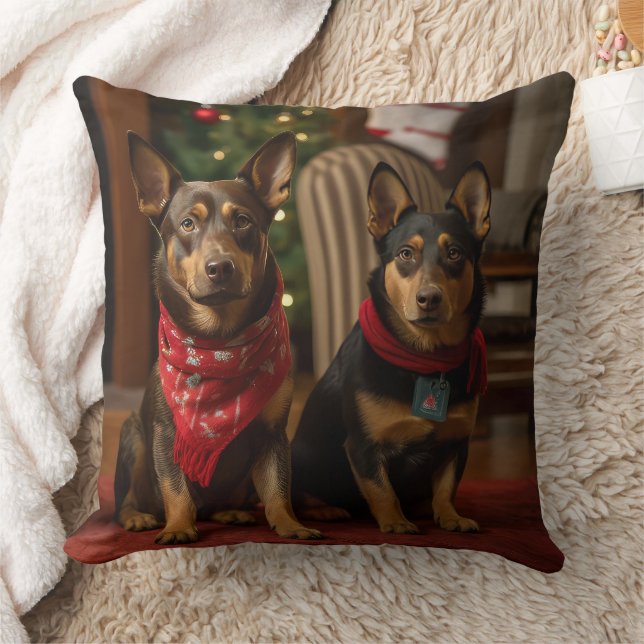 Australische Kelpie am Feuerplatz Weihnachten Kissen (Decke)