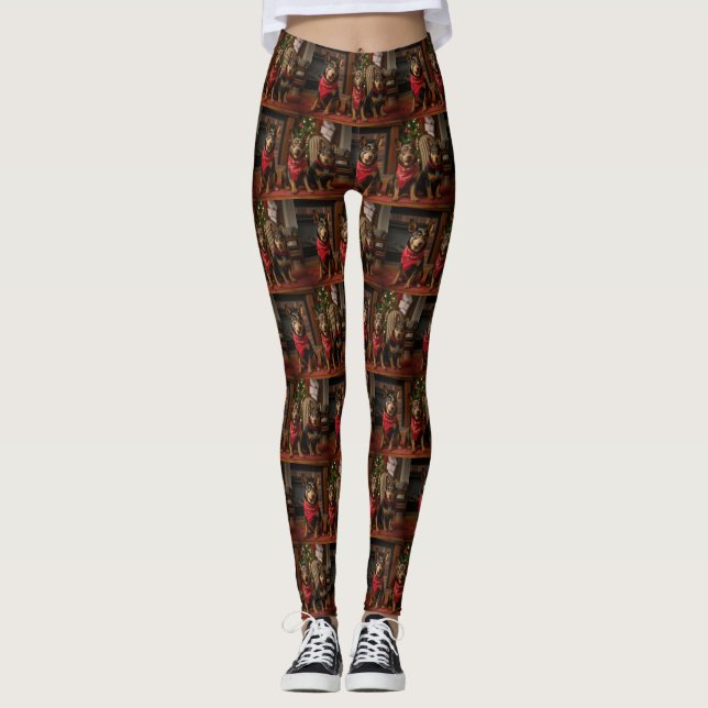 Australische Kelpie am Feuerplatz Weihnachten Leggings (Vorderseite)