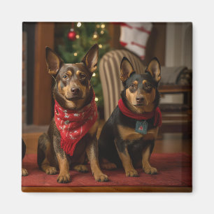 Australische Kelpie am Feuerplatz Weihnachten Magnet
