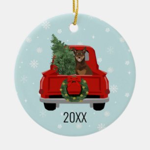 Australische Kelpie Christmas Red Truck Keramik Ornament