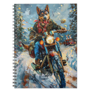 Australische Kelpie Dog Riding Motorrad Weihnachte Notizblock
