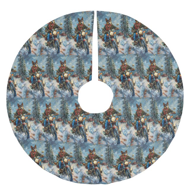 Australische Kelpie Dog Riding Motorrad Weihnachte Polyester Weihnachtsbaumdecke (Vorderseite)