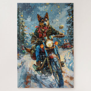 Australische Kelpie Dog Riding Motorrad Weihnachte Puzzle