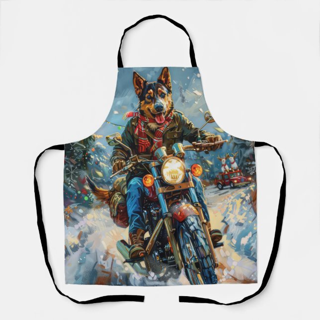 Australische Kelpie Dog Riding Motorrad Weihnachte Schürze (Vorderseite)