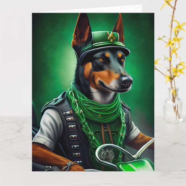 Australische Kelpie Fahrrad St. Patrick's Day Karte (Gelbe Blume)