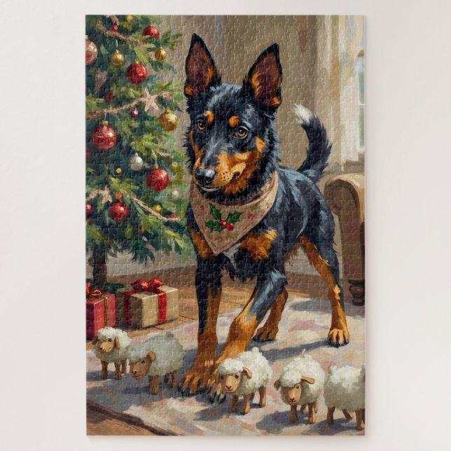 Australische Kelpie-Herden-Weihnachtskunst Puzzle (Vertikal)