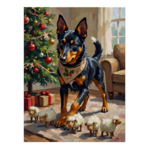 Australische Kelpie-Herding-Weihnachtskunst Poster