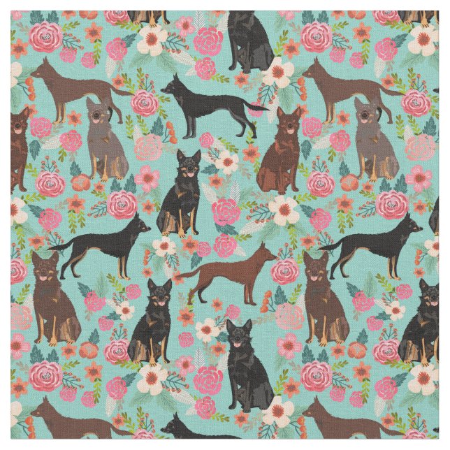 Australische Kelpie-Hunde Vintage Blumenminze Stoff (Nahaufnahme)
