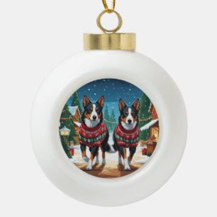 Australische Kelpie-Hunde Weihnachten Schnee Urlau Keramik Kugel-Ornament