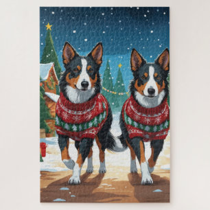 Australische Kelpie-Hunde Weihnachten Schnee Urlau Puzzle