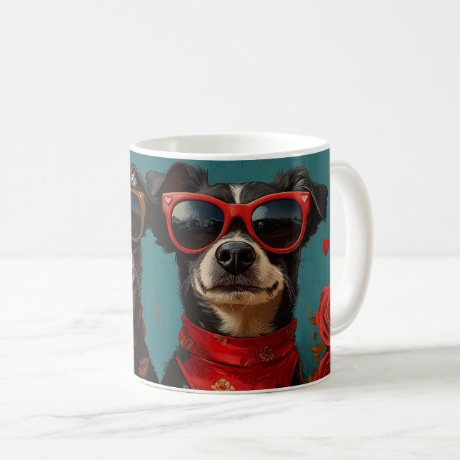 Australische Kelpie mit Herz-Rose Valentinstag Kaffeetasse (VorderseiteRechts)