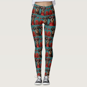 Australische Kelpie mit Herz-Rose Valentinstag Leggings