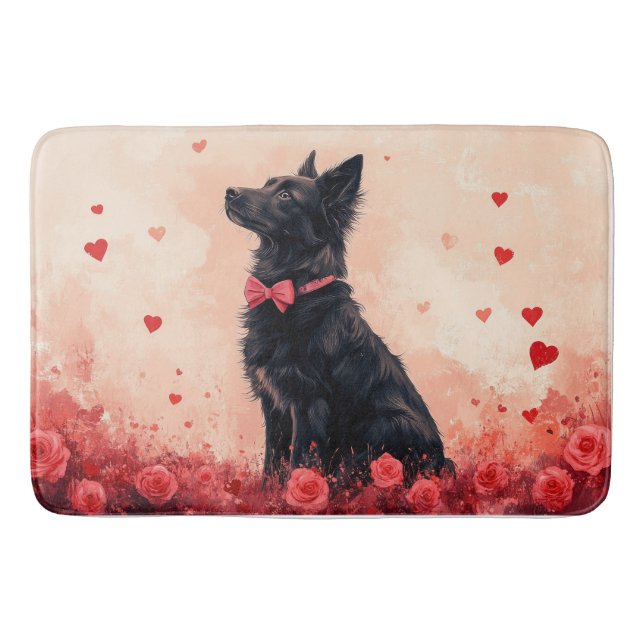 Australische Kelpie mit Rose - Valentinstag Badematte (Vorderseite)