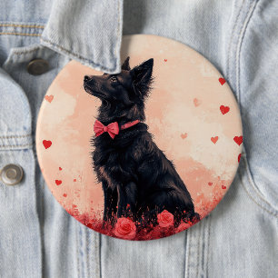 Australische Kelpie mit Rose - Valentinstag Button