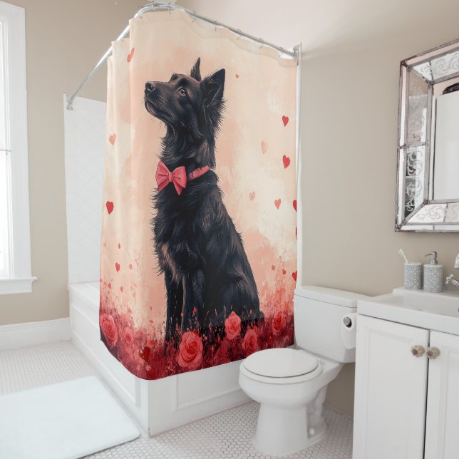 Australische Kelpie mit Rose - Valentinstag Duschvorhang (Beispiel)
