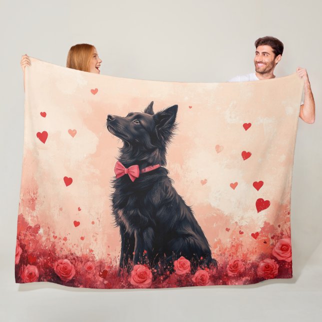 Australische Kelpie mit Rose - Valentinstag Fleecedecke (Beispiel)