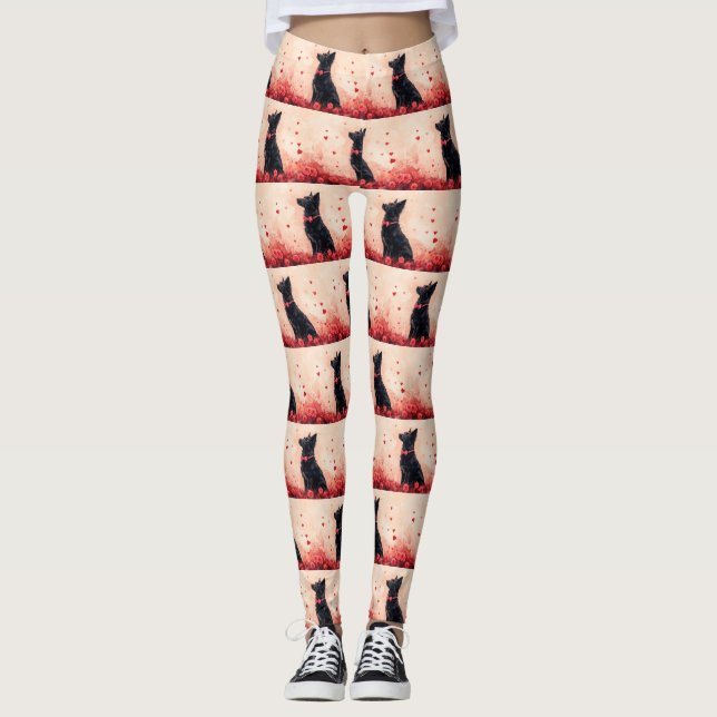 Australische Kelpie mit Rose - Valentinstag Leggings (Vorderseite)