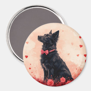 Australische Kelpie mit Rose - Valentinstag Magnet