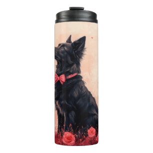 Australische Kelpie mit Rose - Valentinstag Thermosbecher
