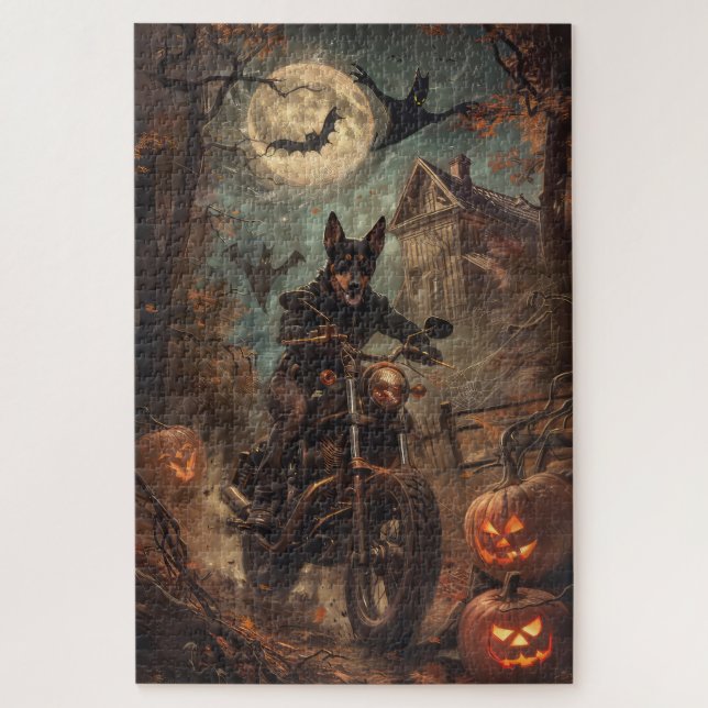 Australische Kelpie Riding Motorrad Halloween Puzzle (Vertikal)