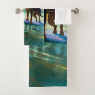 Australische Kelpie-Strand-Surfing-Malerei Badhandtuch Set