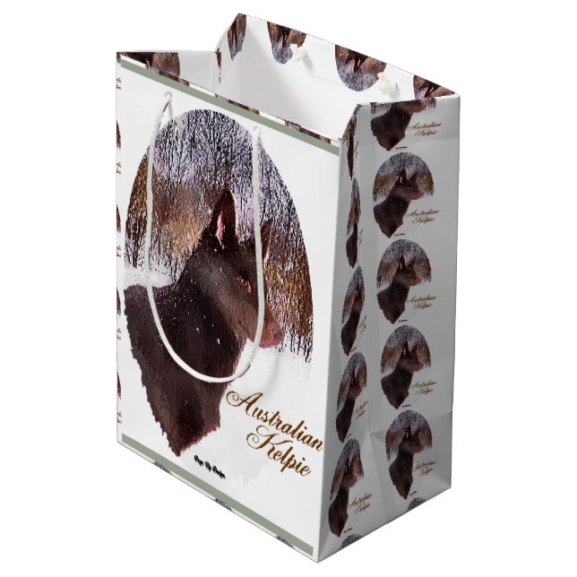 Australische Kelpie Weihnachten Mittlere Geschenktüte (Rückseite Schrägansicht)