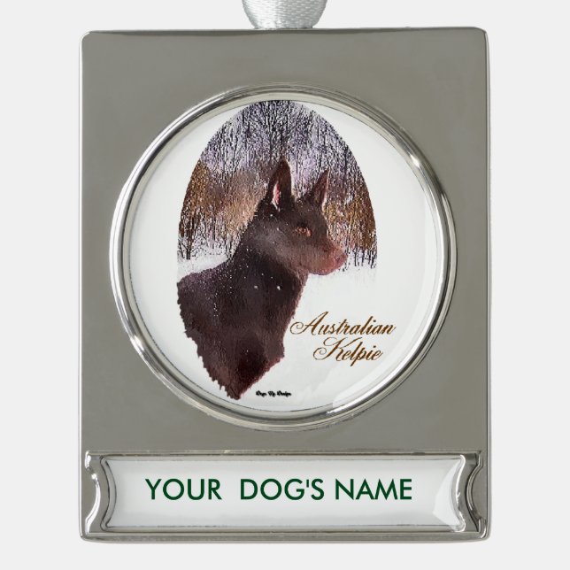 Australische Kelpie Weihnachten Personalisiert Banner-Ornament Silber (Vorderseite)