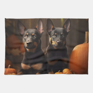 Australische Kelpie Welpe Autumn Delight Pumpkin Geschirrtuch