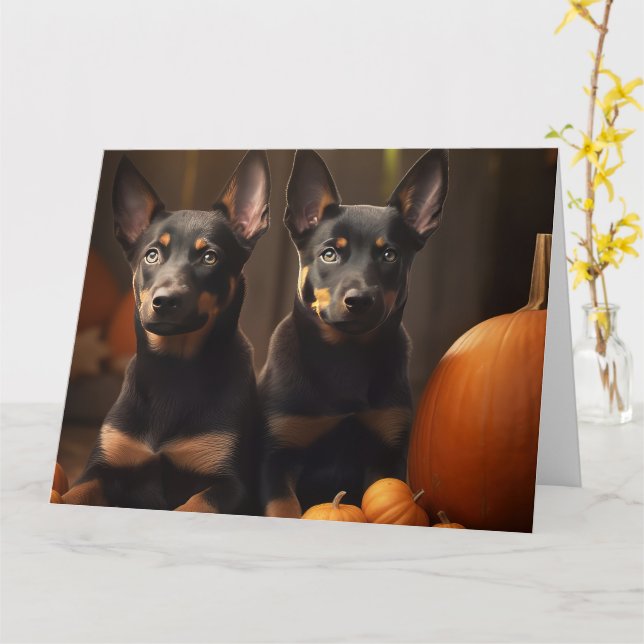 Australische Kelpie Welpe Autumn Delight Pumpkin Karte (Gelbe Blume)