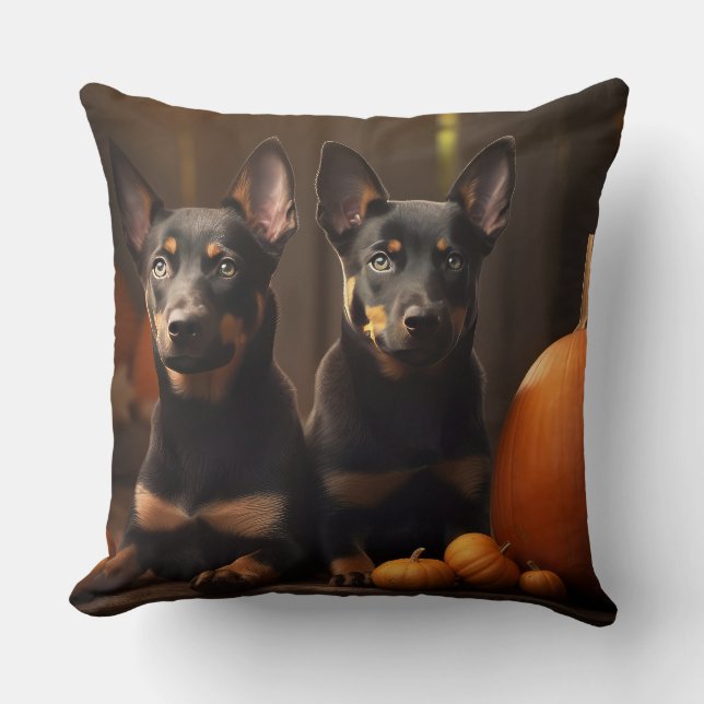 Australische Kelpie Welpe Autumn Delight Pumpkin Kissen (Vorderseite)