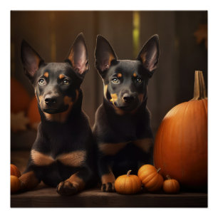 Australische Kelpie Welpe Autumn Delight Pumpkin Poster