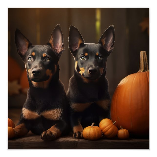 Australische Kelpie Welpe Autumn Delight Pumpkin Poster (Vorderseite)