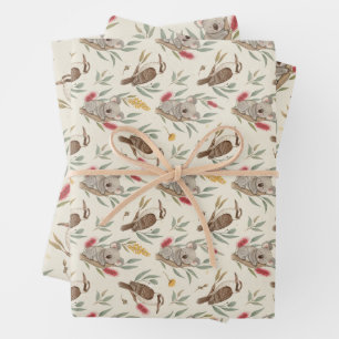 Australische Koalas, Kookaburras und einheimische Geschenkpapier Set