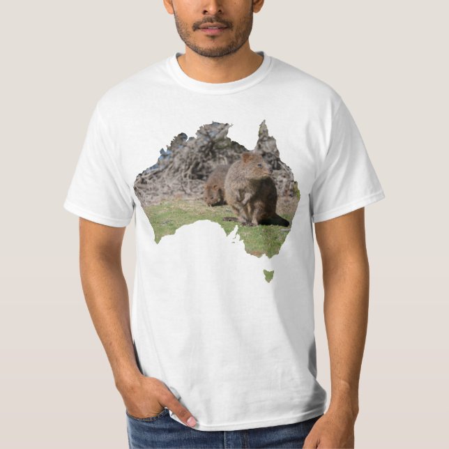 Australische Kontur Form Quokka-Gras T-Shirt (Vorderseite)