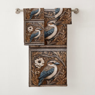 Australische Kookaburra Holzkunst Print, Badhandtuch Set