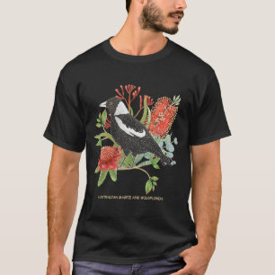 Australische Magpie und Wildblumen T-Shirt