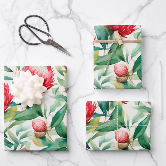 Australische Native Protea Blume Geschenkpapier Set (Vorderseite)