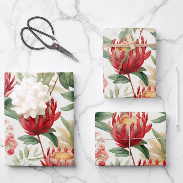 Australische Native Protea Blume II Geschenkpapier Set (Vorderseite)