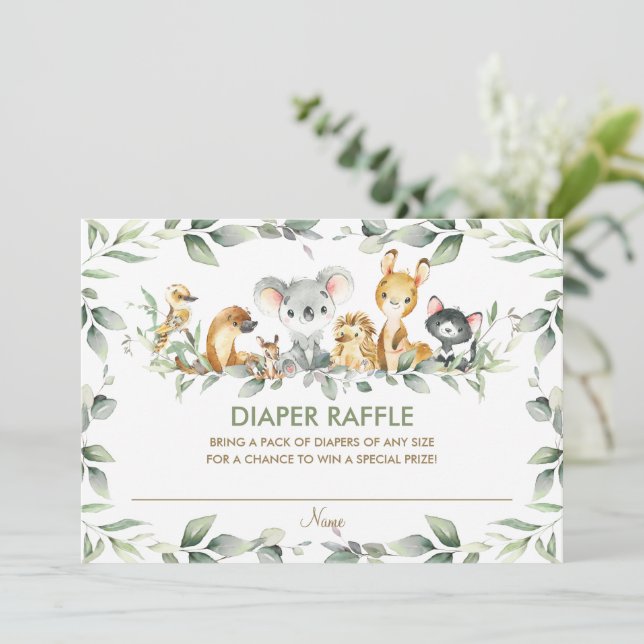 Australische Raffle Card "Greenery Diaper" für Tie Einladung (Stehend Vorderseite)