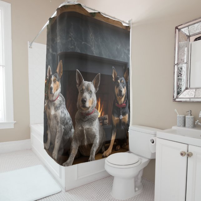 Australische Rinder am Feuerplatz Weihnachten Duschvorhang (Beispiel)