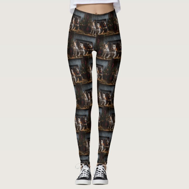 Australische Rinder am Feuerplatz Weihnachten Leggings (Vorderseite)
