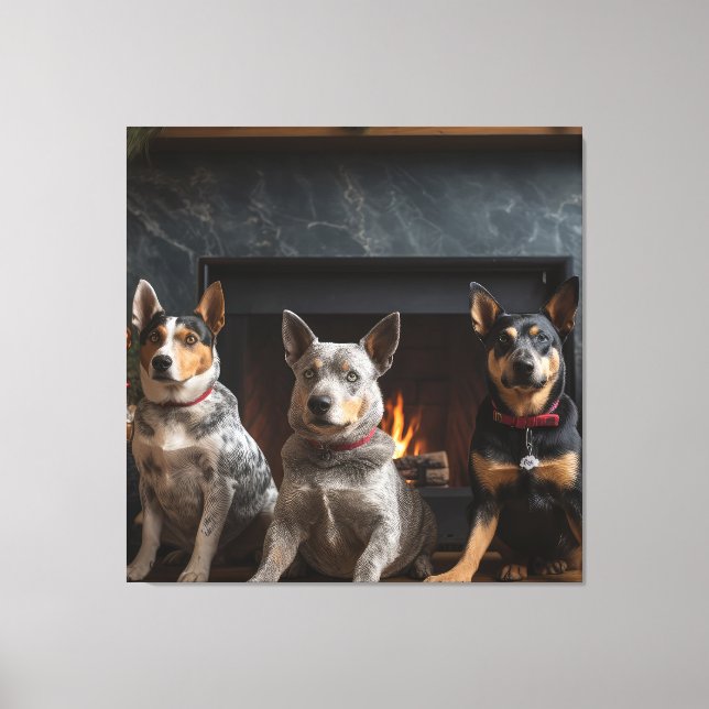 Australische Rinder am Feuerplatz Weihnachten Leinwanddruck (Vorderseite)