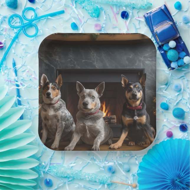 Australische Rinder am Feuerplatz Weihnachten Pappteller (Party)