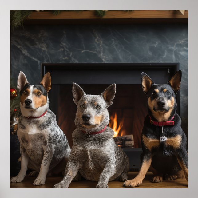 Australische Rinder am Feuerplatz Weihnachten Poster (Vorne)