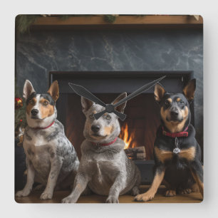 Australische Rinder am Feuerplatz Weihnachten Quadratische Wanduhr