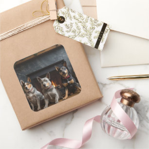 Australische Rinder am Feuerplatz Weihnachten Quadratischer Aufkleber