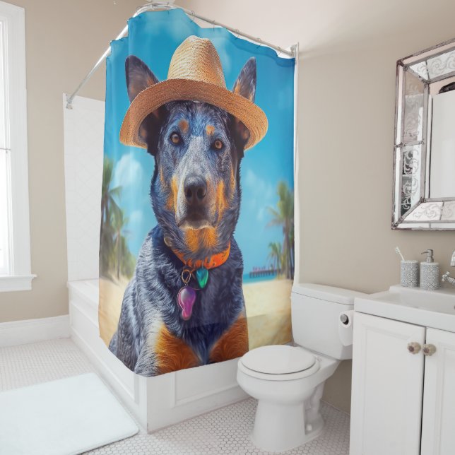 Australische Rinder am Strand, Hunde liebt Sommerg Duschvorhang (Beispiel)